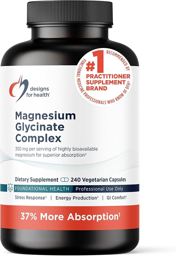Designs for Health Magnesium Glycinate Complex, High Absorption, 240 Count | Patented Magnesium Blend For Easy Digestibility, Promotes Calm Rest, Energy, Bone, Heart Health, Immune Support, Vegan