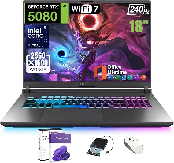 ASUS ROG Strix G18 Gaming Laptop 2025 - NVIDIA RTX 5080 16GB GDDR7, Intel Ultra 9 275HX(Up to 5.4GHz), 18" 240Hz/3ms 2.5K, Wi-Fi 7, Backlit KB, Win 11 Pro, Office Lifetime (32 GB DDR5 RAM, 2 TB SSD)