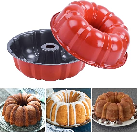2 Pcs 23cm Round Cake Tins, Non-Stick Fluted Mould, Red | Premium Bakeware for Sponge, Tart, Quiche & Flan, Effortless Release & Dishwasher Safe Oven Accessories