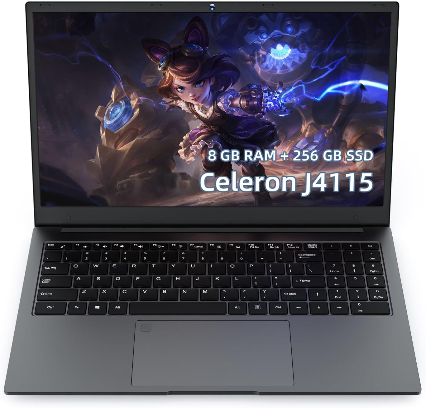 15.6 Windows Laptop,Intel Celeron J4115 Processorup to 2.9GHz, 8 GB RAM, 256GB SSD, Fingerprint Unlock, Windows 11, Office or Student use（Gray