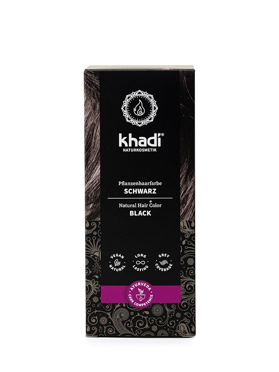 khadi BLACK Natural Hair Color - Colors your hair in a mysterious deep black, without a blue tint - 100% plant-based, natural & vegan - 3.5 oz