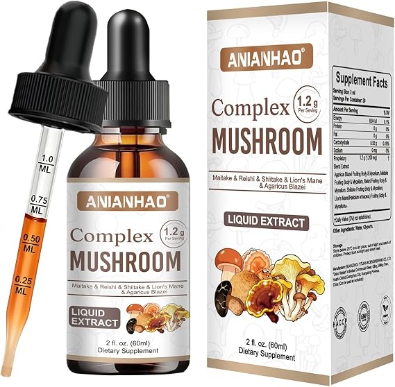 Mushroom Supplement Liquid Drops with Lions Mane 6in1 Blend i Month Supply