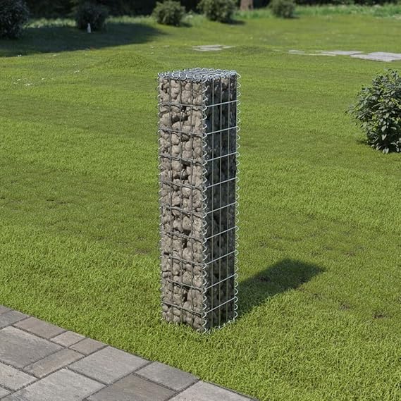 Galvanized Steel Gabion Wall with Covers, Gabion Mesh Wire Wall, Steel Garden Stone Wire Basket Fencing Patio Decorative Fence, 7.87"x7.87"x39.4",-470