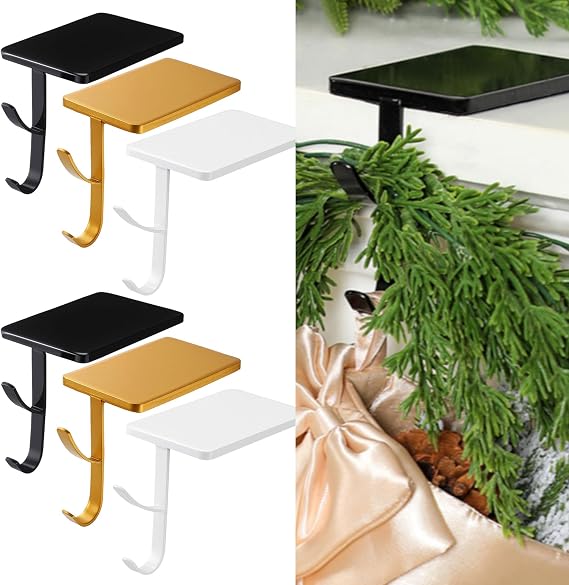 Landhoow 6 Pcs Stocking Holders Mantel Hooks Black, White, Gold Simple