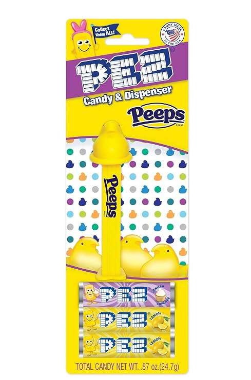PEZ Peeps Easter Candy Dispenser Yellow Peep PEZ Dispenser with 3 PEZ Candy Refills | Easter Basket Candy, Party Favors, Grab Bags