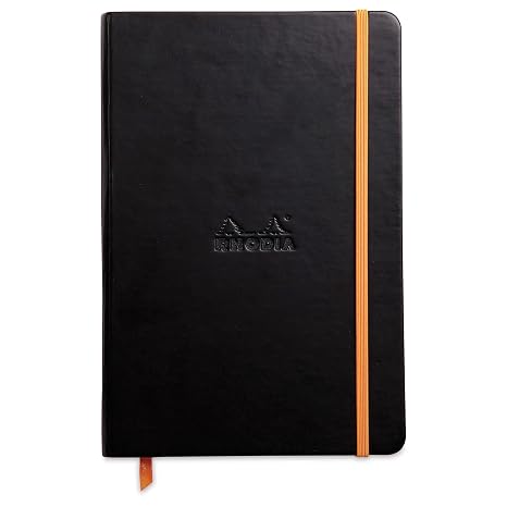 RHODIA 118742C - Black Rigid Notebook - A5 - Lined - 192 pages - Ivory Clairefontaine Paper 90 g/m - Bookmark, Elastic Closure - Faux Leather Cover - Rhodiarama Collection