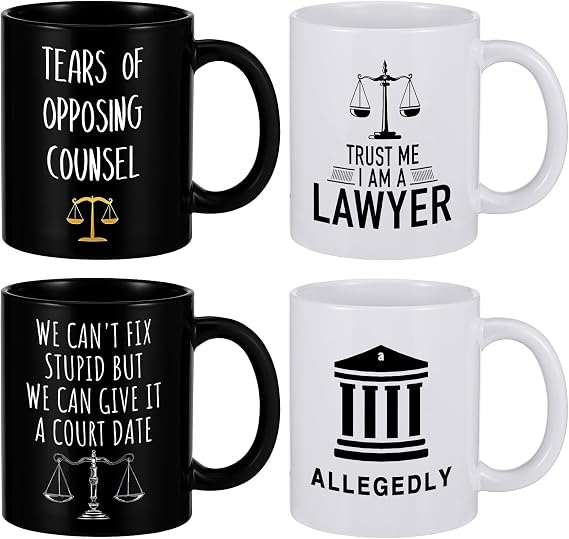 Reallnaive 4 Pcs Lawyer Gifts Attorney Mugs 11 oz, Black and White