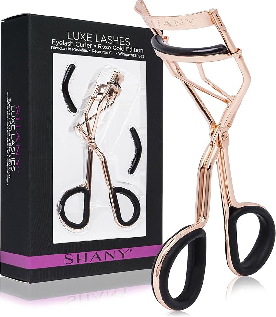SHANY Luxe Lashes Eyelash Curler - Professional Makeup Tool with Two Silicone Replacement Pads, Gentle Curl, Crease-Free, No Pinching Or Pulling, Lightweight Design for Easy Travel - Rose Gold