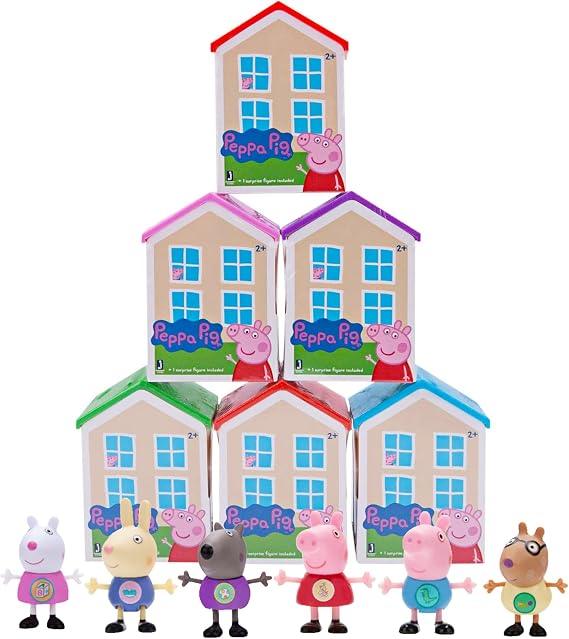 Peppa Pig Mystery House Figure Collection (6-Pack) - Each House has a Surprise Toy Action Figure Character Inside - Great Gift, Easter BasketStuffer & Party Favor for Kids - Ages 2+