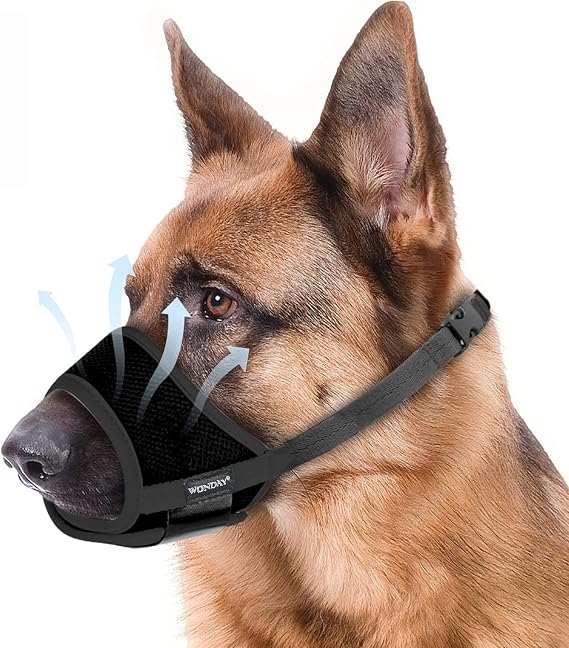 WONDAY Nylon Dog Muzzle for Small Medium Large Sized Dogs, Breathable Light-Weight Mesh Anti-Barking & Chewing Muzzles (Black, L)