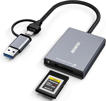 BENFEI CFexpress Type A Card Reader with USB 3.2 (Gen 2) 10Gbps, USB-C&USB-A 2-in-1 Type A CFexpress Adapter, Compatible with Windows/Mac/Linux/Android