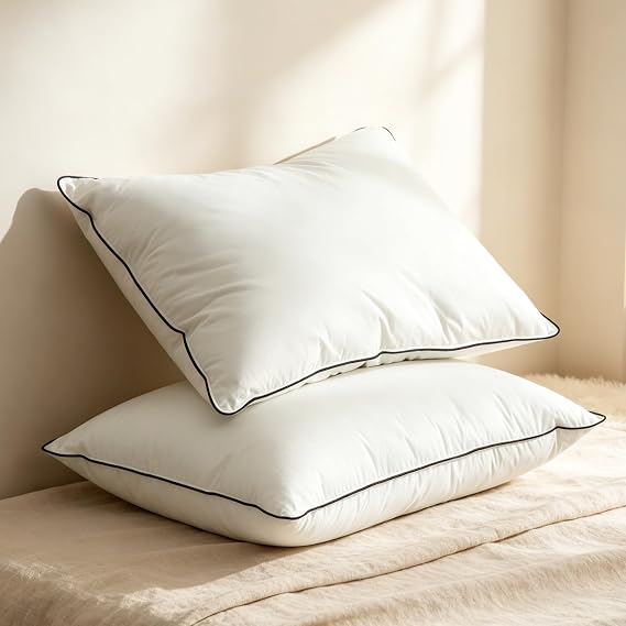 BPC Goose Feather Down Pillows Queen Size Set of 2,Support for Side Sleeper