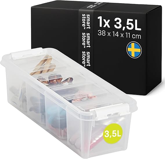 SmartStore - Plastic Storage Box with Lid Classic 3.5L (38x14x11cm) |Plastic Storage Drawers with Lid|Food-Safe Material|Kitchen & Organisation|Durable Container for Home & Office|
