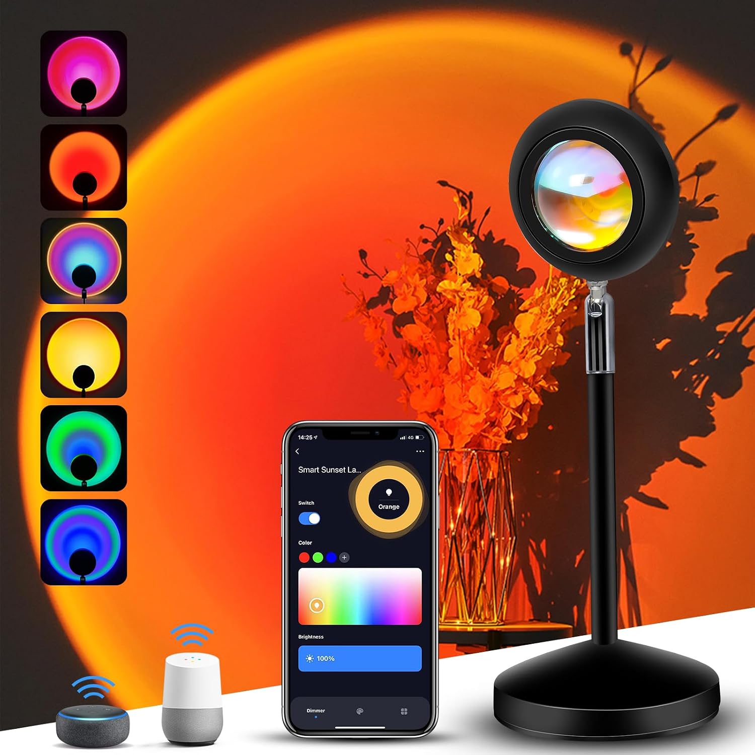 PANAMALAR Smart Sunset Lamp, WiFi Sunset Projection Lamp 16 Million Colors with Alexa Google Home,App Control,Timer,180° LED Sunset Projector Night Light for Home Bedroom Selfie Photography [Energy Class A]