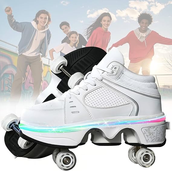 Rollerskates womens,Quad Kick Roller Skates for kids,LED Inline Skates Deformation Trainers for Adults Beginners,Sneakers with Invisible Wheel for boys