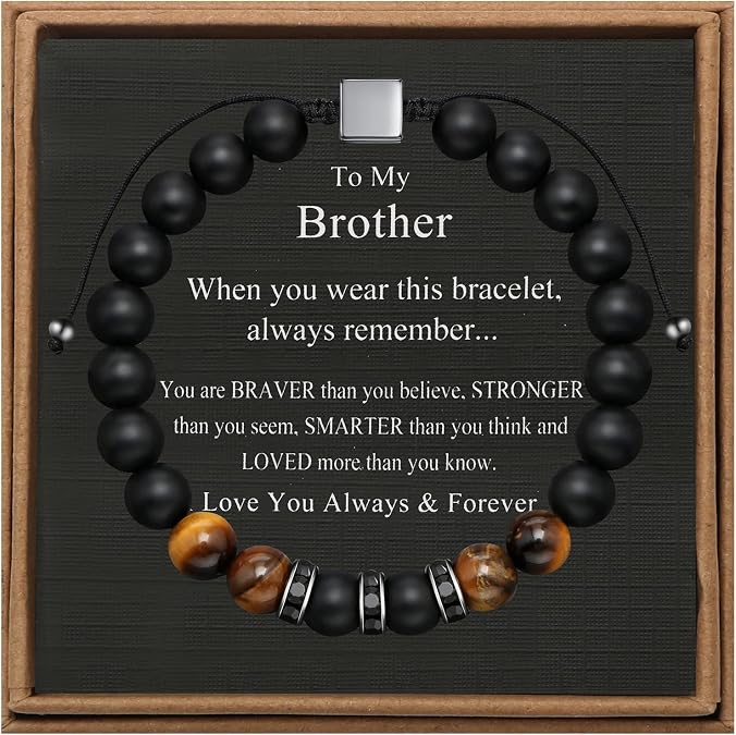 JoycuFF Gifts for Men Natural Tiger Eye Black Matte Agate Bracelets