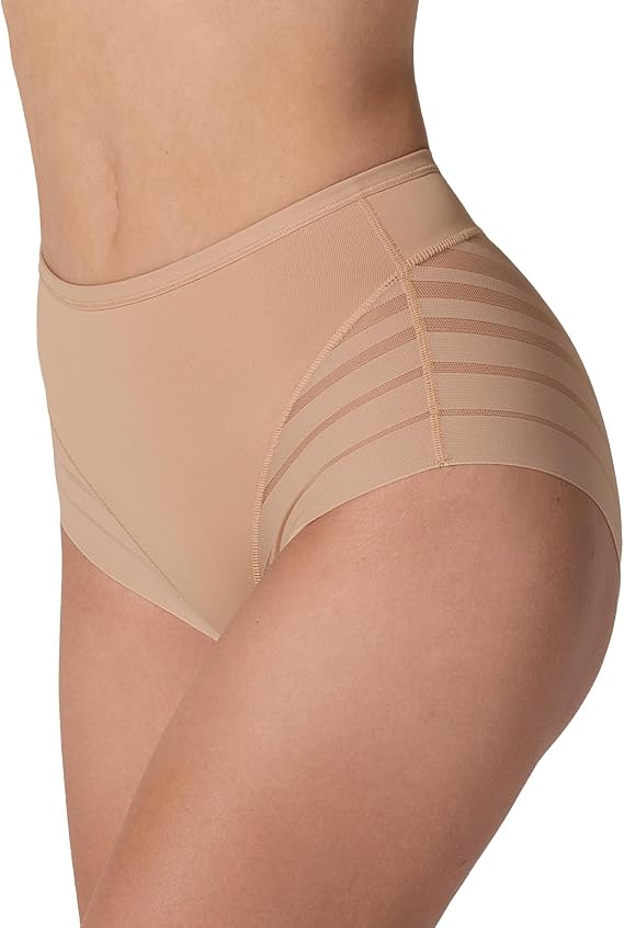 Leonisa High Waisted Invisible Tummy Control Shapewear for Women - Stripe Lace Ladies Underwear Panties