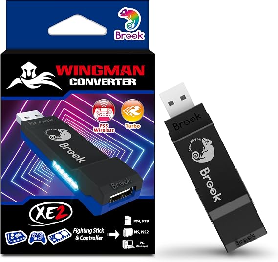 Brook Wingman XE 2 Converter - Two in One Wireless Controller Adapter for PS, Switch Consoles, and PC, Supports Remap Adjustable Turbo, Blue