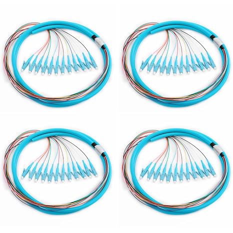 4 Pack LC-OM3 12 Pigtail 12 Strand Multimode OM3/OM4 50/125 LC-UPC Fiber Pigtail, 1.5 Meter 4 Pcs