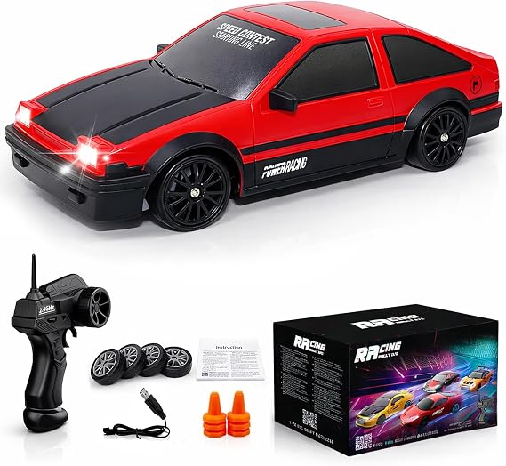 Remote Control Car RC Drift Car 2.4GHz 1:24 Scale 4WD 15KM/H High Speed Model Vehicle with LED Lights Drifting Tire Racing Sport Toy Car for Adults Boys Girls Kids Gift