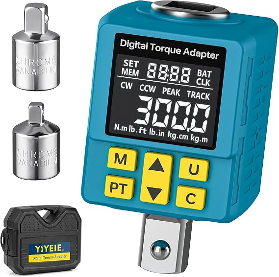 Heavy-duty Digital Torque Adapter, (1% Accuracy, 40-300Ft-lb), 1/2" Digital Torque Wrench Adapter for Auto, Versatile Meter - Alert | Peak/Track | Preset | Store/Delete, for Machinery Repairs(406N.m)