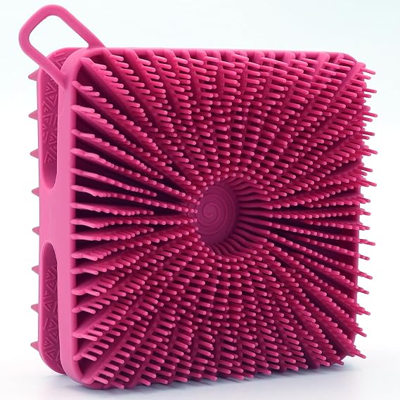 WETANG Silicone Body Scrubber Women, Dual-Sided Design Exfoliating Body Brush Buffer Scrubber and Scalp Massager, Shower Scrubber for Body, Silicone Loofah, Ergonomic No-Slip, Easy to Clean Clean(Red)