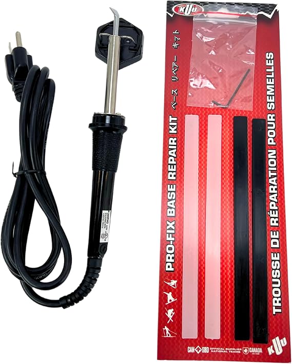 KUU Pro-Fix Ski & Snowboard Base Repair Kit P-Tex Repair Iron with 2 Black & 2 Clear Slick Sticks Ski Base Repair Kit for Base Welds, Gouges & P-Tex Repairs 120V Ski Repair Iron
