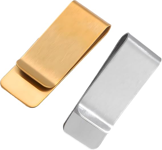 2pcs Slim Men's Money Clip - 2-Inch Stainless Steel Credit Card & Cash Holder, Ultra Thin Pocket Wallet(Silver and Golden)