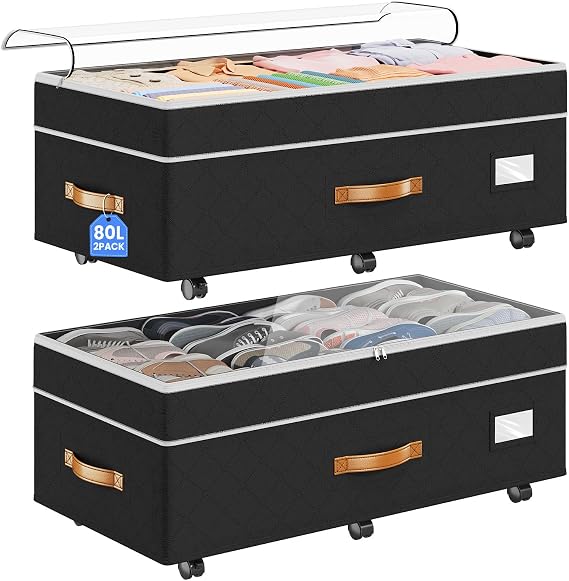 Budding Joy 80L 2 Pack Adjustable Under Bed Storage with Wheels