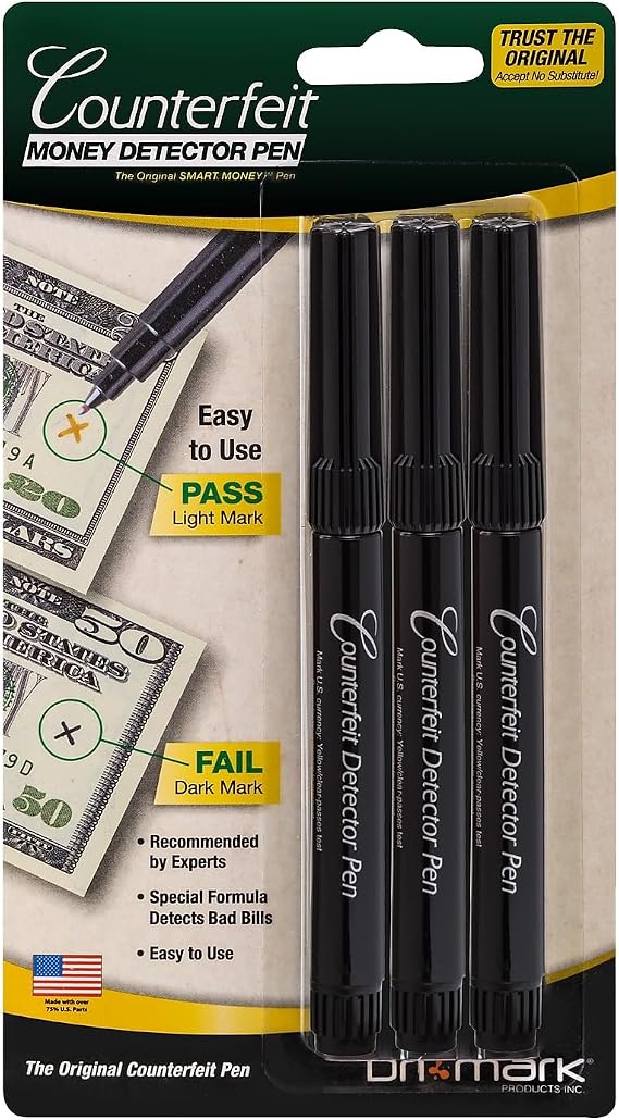 Dri-Mark Smart Money Counterfeit Bill Detector Pen, U.s. Currency, 3/Pack