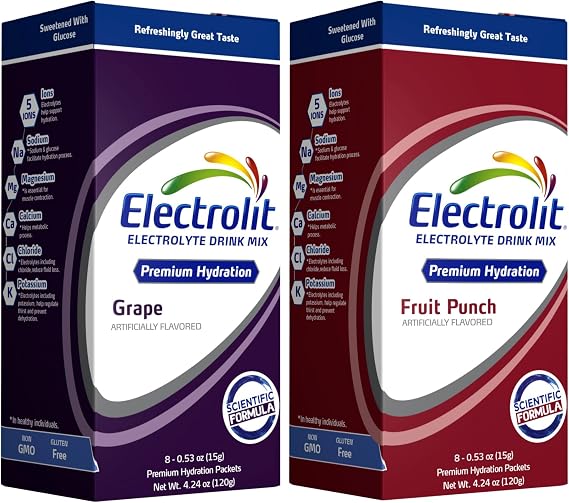 Electrolit Electrolytes Powder Packets, Fruit Punch & Grape, 8 Pack