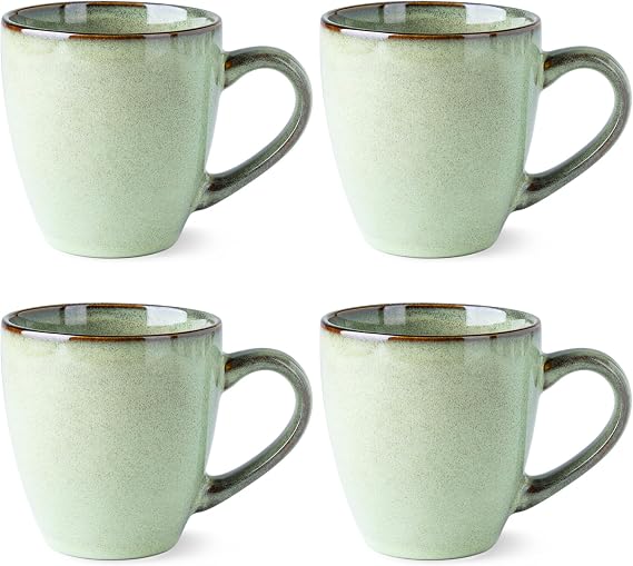 GBhome Ceramic Coffee Mugs Set of 4, 12oz Stoneware Coffee Mugs Set For Dad Mom Women MEN, Light Weight Ceramic Coffee Cups for Latte/Tea/Beer/Hot Cocoa, Dishwasher & Microwave Safe, Pastel Green