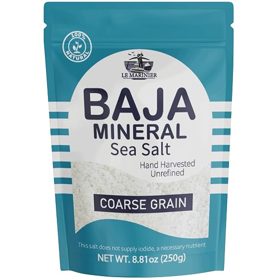 Le Marinier Baja Mineral Sea Salt Coarse Grain, 0.6lb 8.81oz | 100% Natural and Unrefined | Authentic Baja Sea Salt, Mineral Rich, Hand Harvested (8.81oz Coarse Baja Salt)