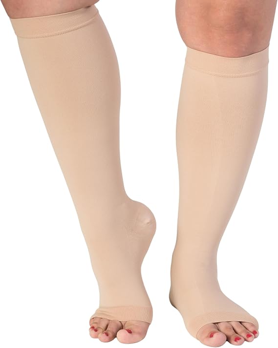 ABSOLUTE SUPPORT Open Toe Medical Compression Socks Up to 7XL 15-20mmHg Circulation for Women & Men, A515