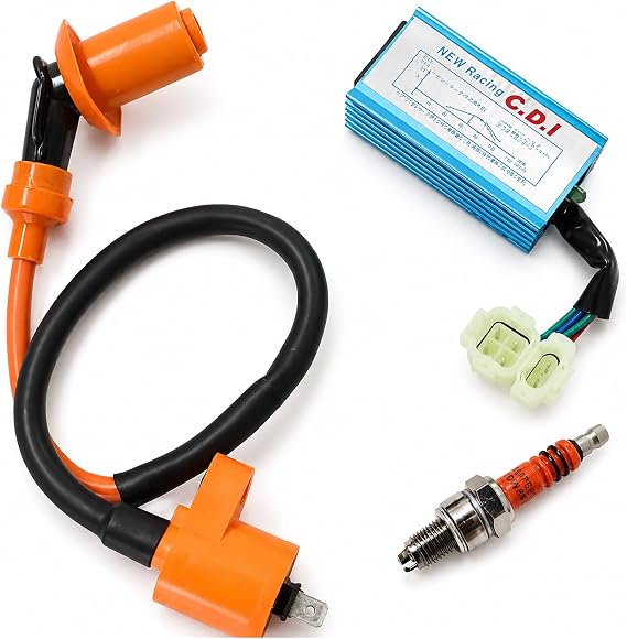 High Performance Racing GY6 Ignition Coil 6 Pin AC CDI Box +3 Electrode Spark Plug Kit for 50cc 125cc 150cc Moped Scooter ATV Go Kart
