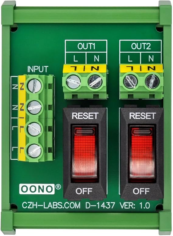 Rocker Switch Thermal Circuit Breaker Overload Protector 2 Channel Power Distribution Module DIN Rail Mount
