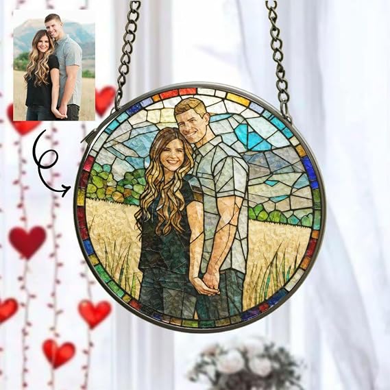 UrbanNEST Couple Stained Glass Sun Catcher with Custom Photo, Love Sun Catcher, Personalized Gift for Boyfriend, Girlfriend, Valentine SunCatcher 03