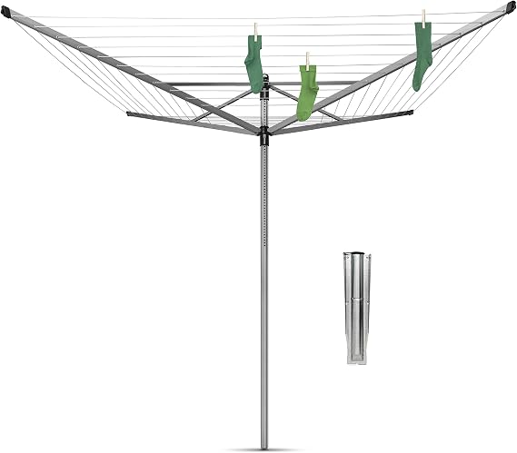 Brabantia Lift-o-Matic Large Rotary Airer Clothesline with Metal Soil Spear, 197 Feet, Silver