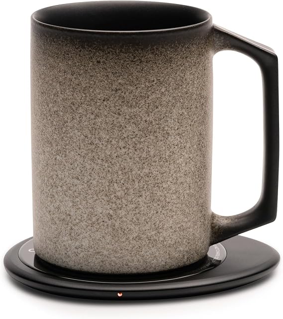 OHOM Ui Artist Collection Self-Heating Mug Set Iron Noir | 12 fl oz / 355 mL Handcrafted Ceramic Coffee & Tea Mug with Heating Pad