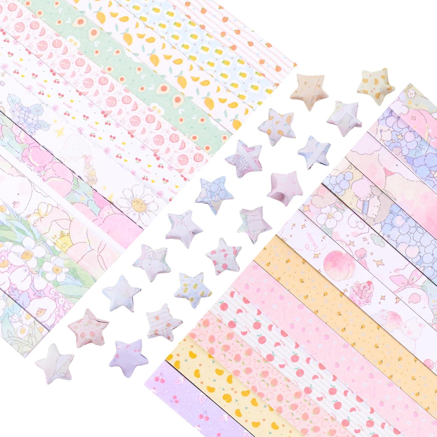 1200Pcs Double-sided Printing Origami Star Paper Strips 24 Patterns Colorful Lucky Star Paper Strips for DIY Handcrafts School Teaching