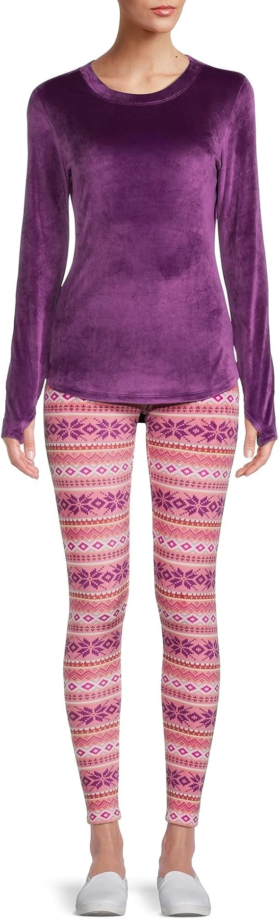 Cuddl Duds ClimateRight Women's Velour Base Layer Top and Leggings Thermal Set, 2-Piece