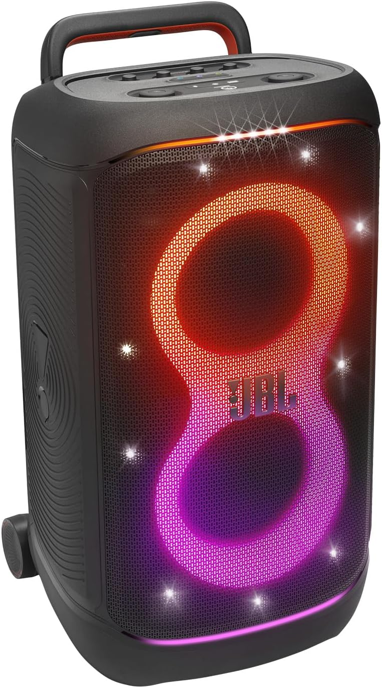 JBL PARTYBOX520 Bluetooth Speaker, Wireless Microphone Input XLR Combo Jack, Max Output 400W, Battery Included, Up to 15 Hours Playback, IPX4, Built-in Guitar Input, Caster Wheel, Uracast Compatible