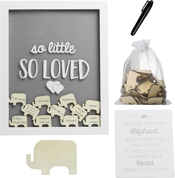 Pearhead So Little So Loved Wooden Elephant Guestbook Frame, 65 Tokens