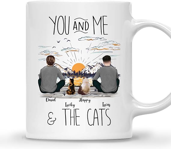 Gossby Personalized Cat Dad Mug - Sunset Coffee Cup Gift for Him & Cats