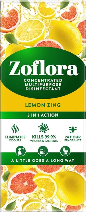 Zoflora Concentrated Disinfectant Liquid, Zesty Lemon Zing Scent, 500ml