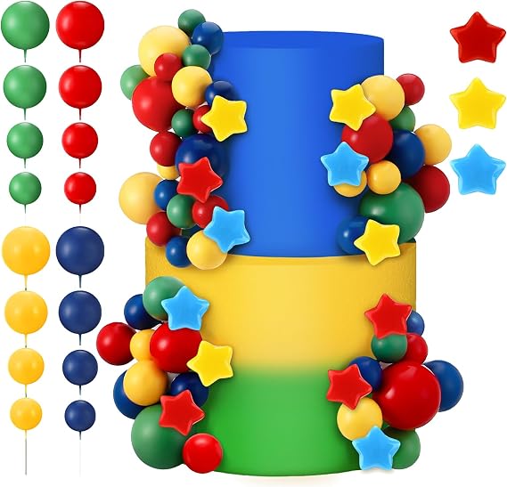 Threehoney 65 PCS Birthday Cake balls Topper Decoration with Star & Topper