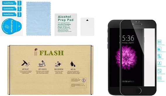 iPhone 8, 7 Full Cover Screen Protector, iFlash Full Coverage Tempered Glass Screen Film for Apple iPhone 8, 7 4.7" / Edge-to-Edge Curved Surface Screen Protector/Bubble Free/Scratch Proof -Black
