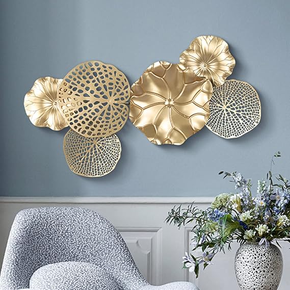 3D Luxury Metal Wall Art, Handmade Gold Leaves Metal Wall Decor, Wall Sculptures Perfect Hanging Artwork Decoration for Home Decorations, Living Room, Bedroom (Color : 81 * 53CM)