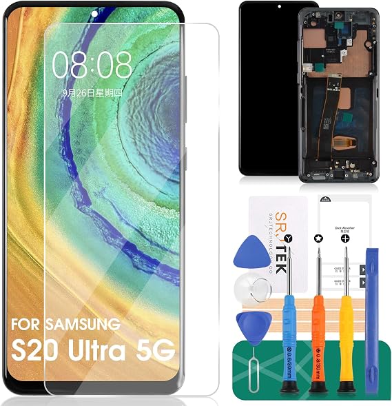 OLED for Samsung S20 Ultra 5g Screen Replacement for Samsung Galaxy S20 Ultra 5g SM-G988U LCD Digitizer Repair for SM-G988U Screen Replacement Touch Display Assembly Frame (with Fingerprint) (Black)