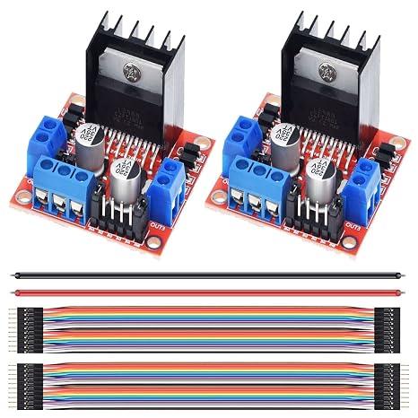 2 Pcs L298N Motor Drive Controller Board DC Dual H-Bridge Robot Stepper Motor Control Module for Arduino Smart Car Power with Dupont Cable, 24AWG Wire